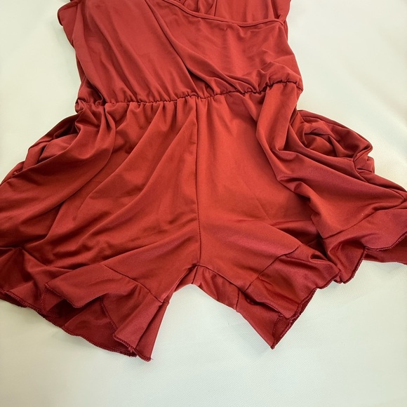 Romper Burnt orange ruffle cap sleeves removable bra pads and pockets size large - Picture 8 of 11
